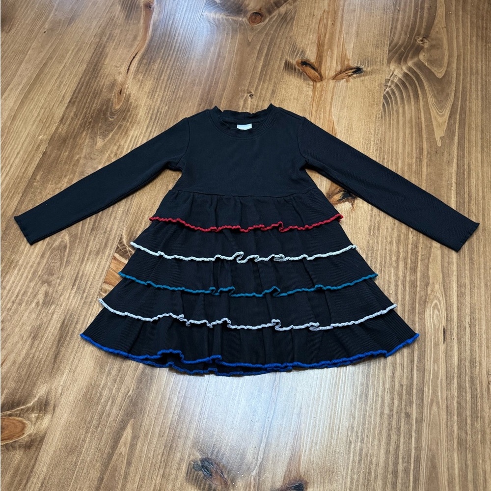 Hanna Andersonson Tierd Dress  Black Rainbow Ruffle size 100cm/ 4t